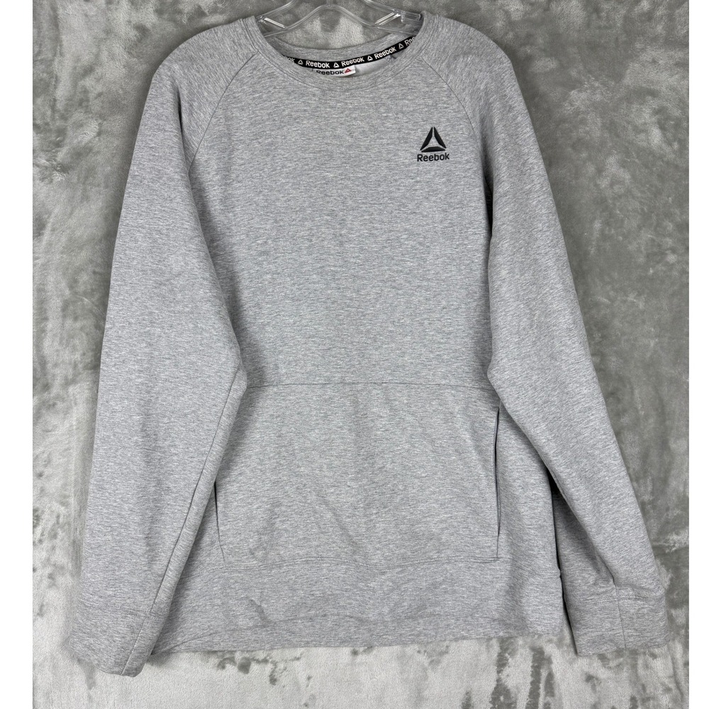 Reebok Mens Gray Crewneck Sweatshirt Fleece Pocket Size M MediumAthletic
